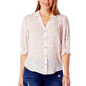 Democracy 3/4-Sleeve Printed Button-Down Top